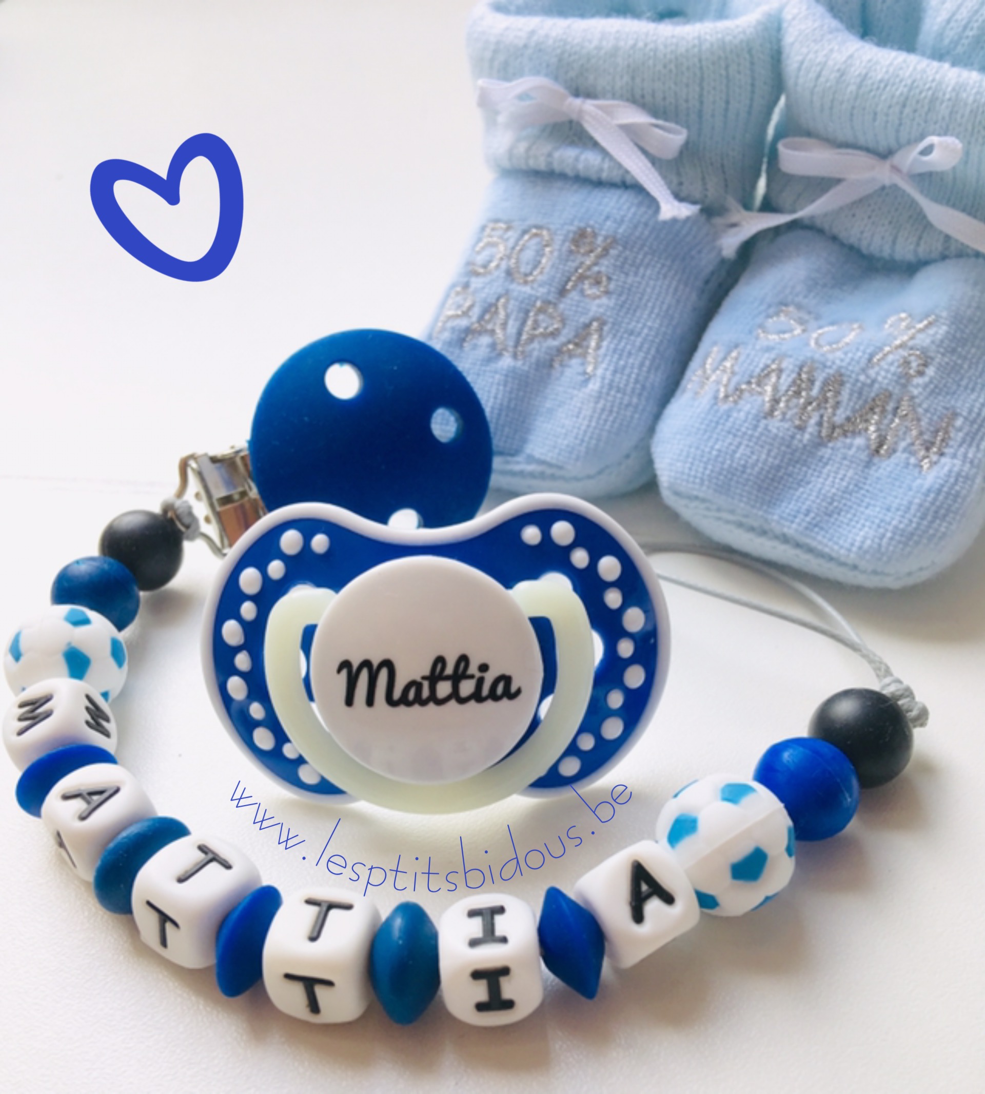 Ensemble attache tétine et tétine personnalisées au choix