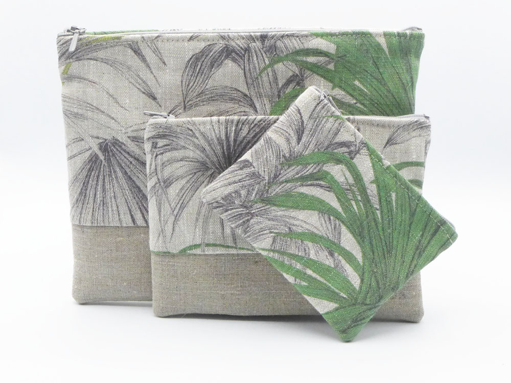 Trousse en lin imprimé végetaion