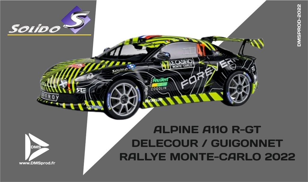 1/18eme SOLIDO by DMSprod ALPINE A110 R-GT DELECOUR / GUIGONNET RALLYE MONTE-CARLO 2022