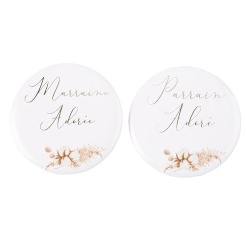 2 Badges Parrain Adore Marraine Adoree 5 cm