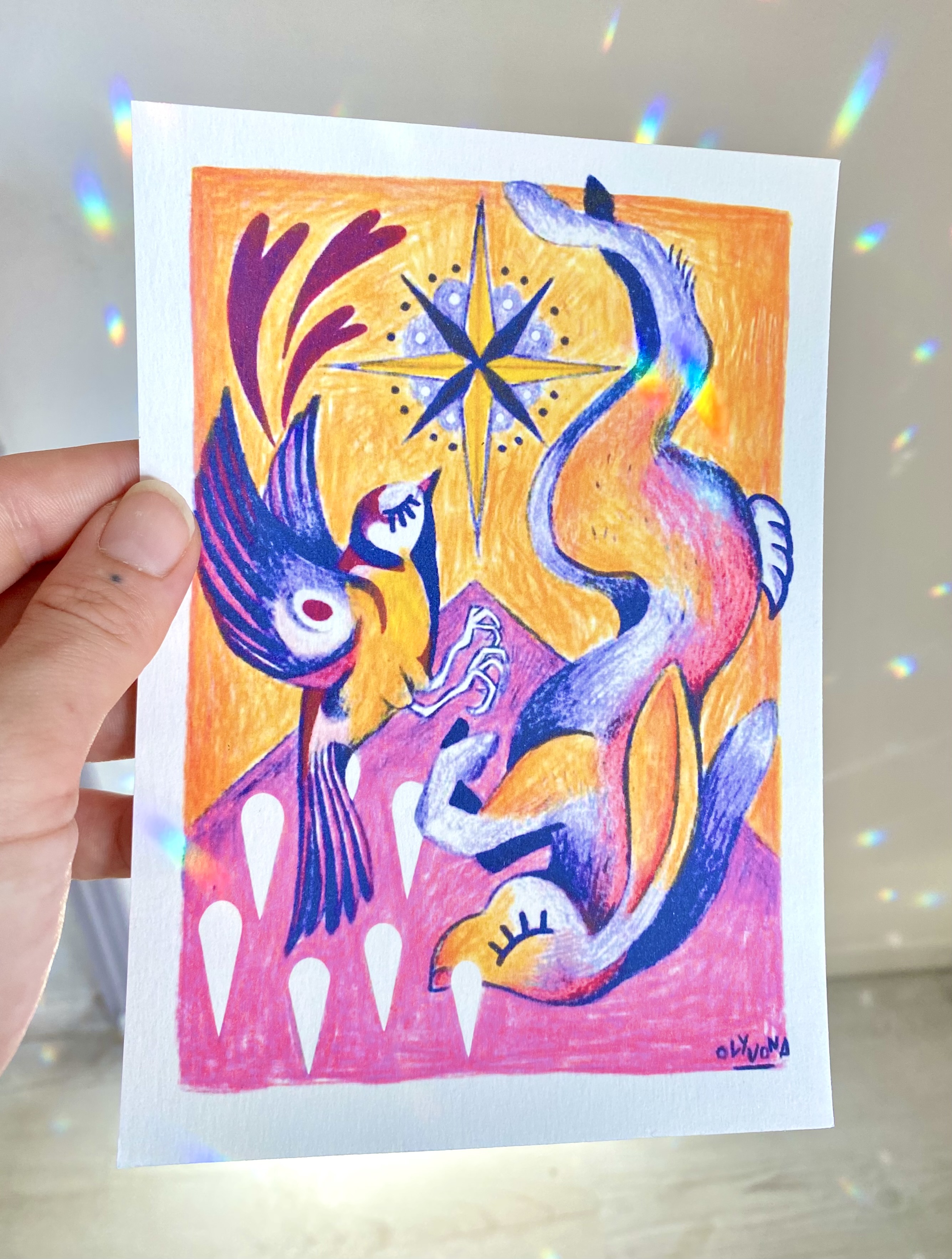 PRINT - MESANGE ET LAPIN 