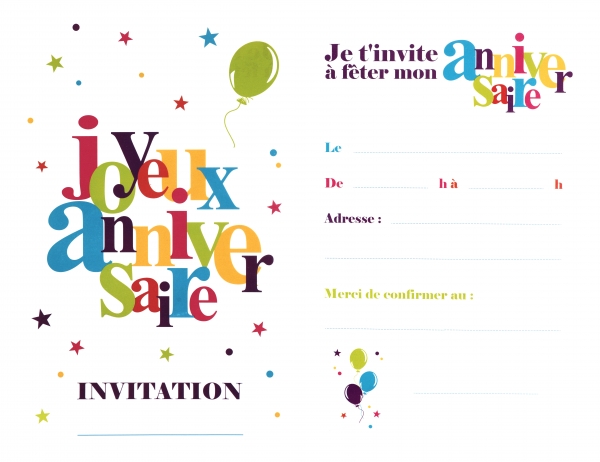 6 cartes invitation anniversaire