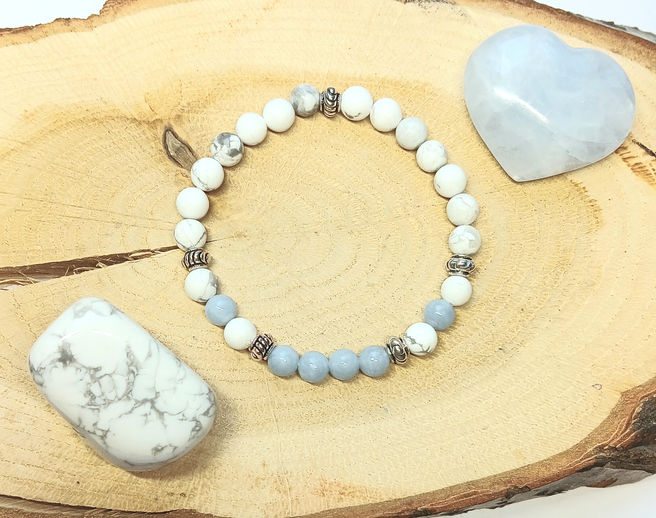 Bracelet Angélite et Howlite - Sérénité céleste