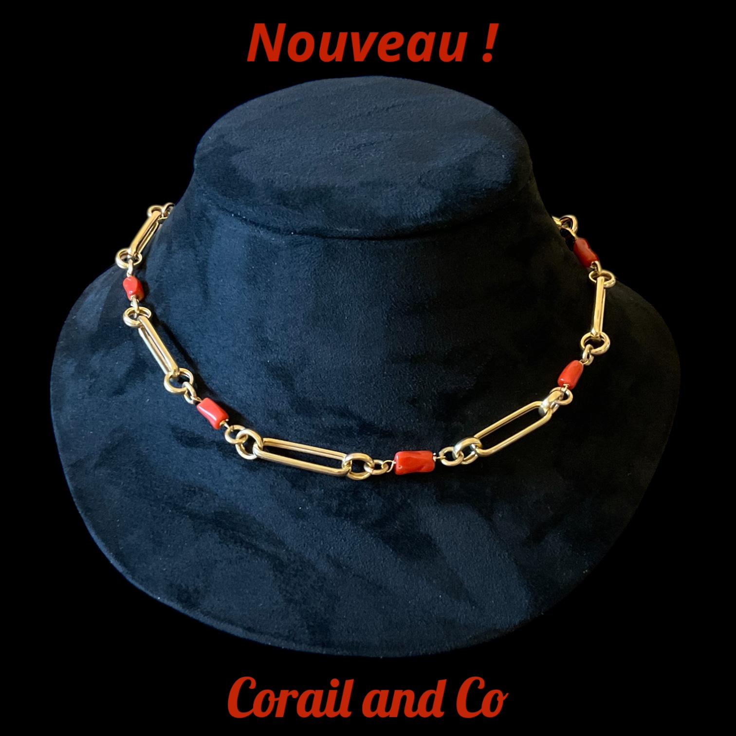 b)Ras du cou et colliers en Corail rouge/ plaqué or