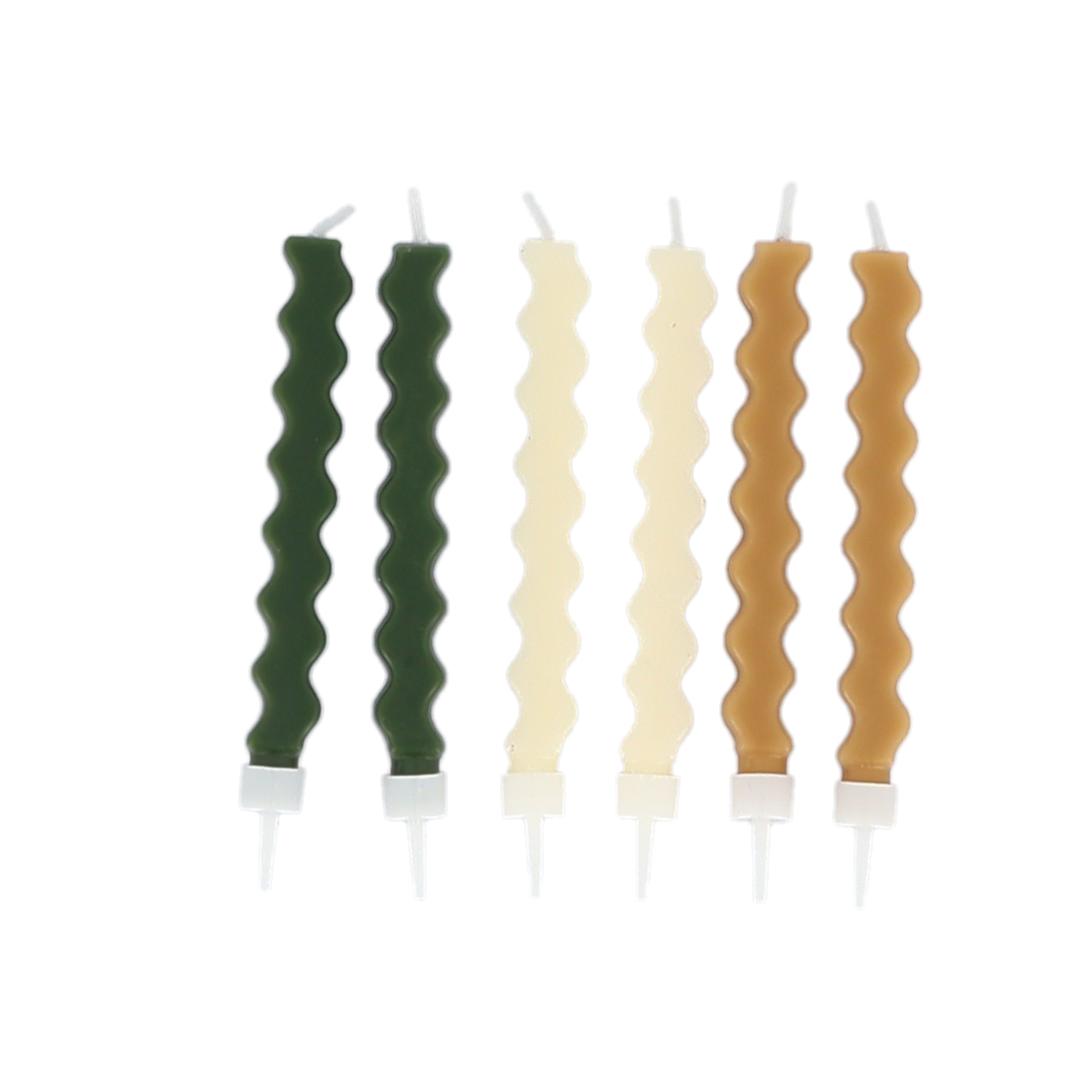6 bougies zigzag beige camel vert 8.5cm