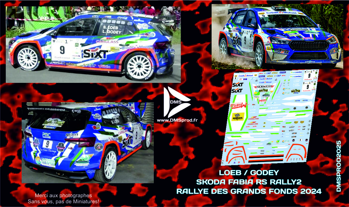 Décal 1/43eme LOEB / GODEY SKODA FABIA RS RALLY2 RALLYE DES GRANDS FONDS 2024