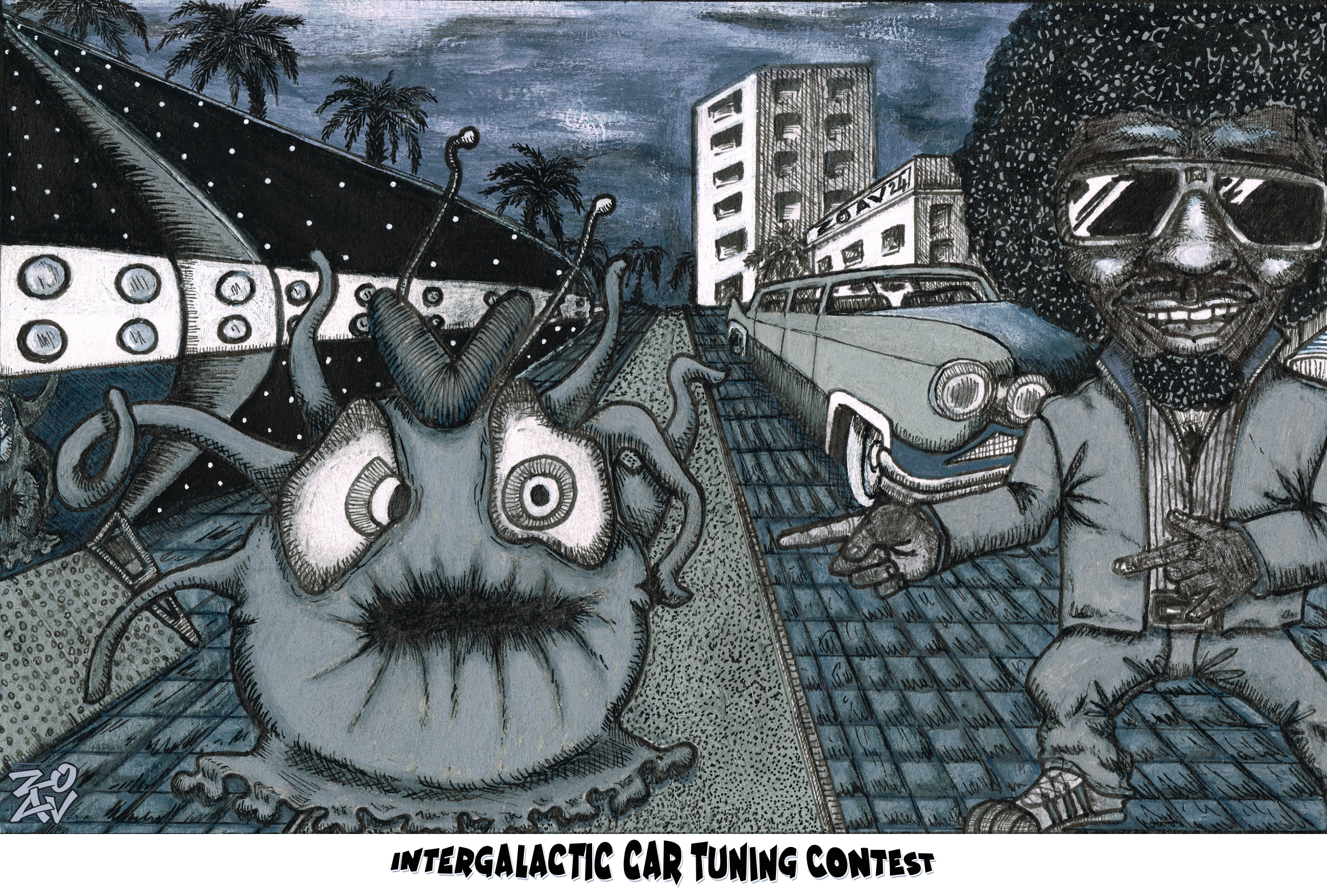"Intergalactic Car Tuning Contest" - Impression HD sur dibond - 45 cm x 30 cm