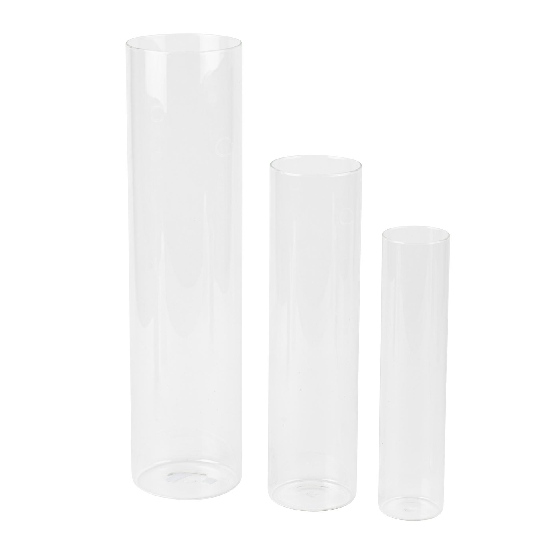 3 Tubes Verre Transparent Ø10x40cm, Ø8x30cm, Ø6x25cm