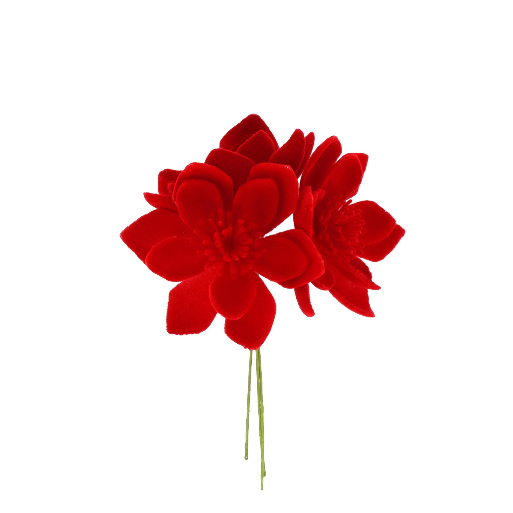 3 Magnolias Velours Rouge Ø5,5x14cm sur Tige