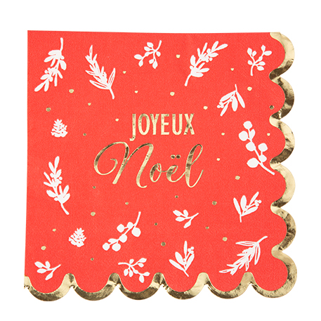 16 Serviettes Joyeux Noel rouge/or