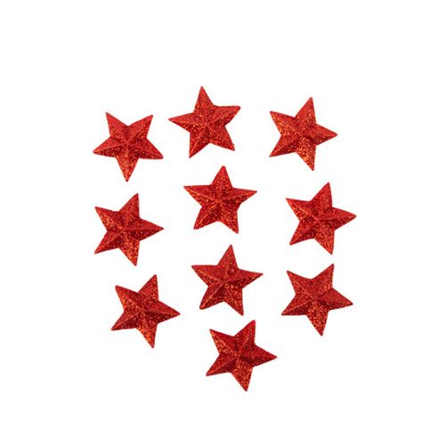 10 Adhésifs Étoiles Résine Paillettes Rouges 2,5cm