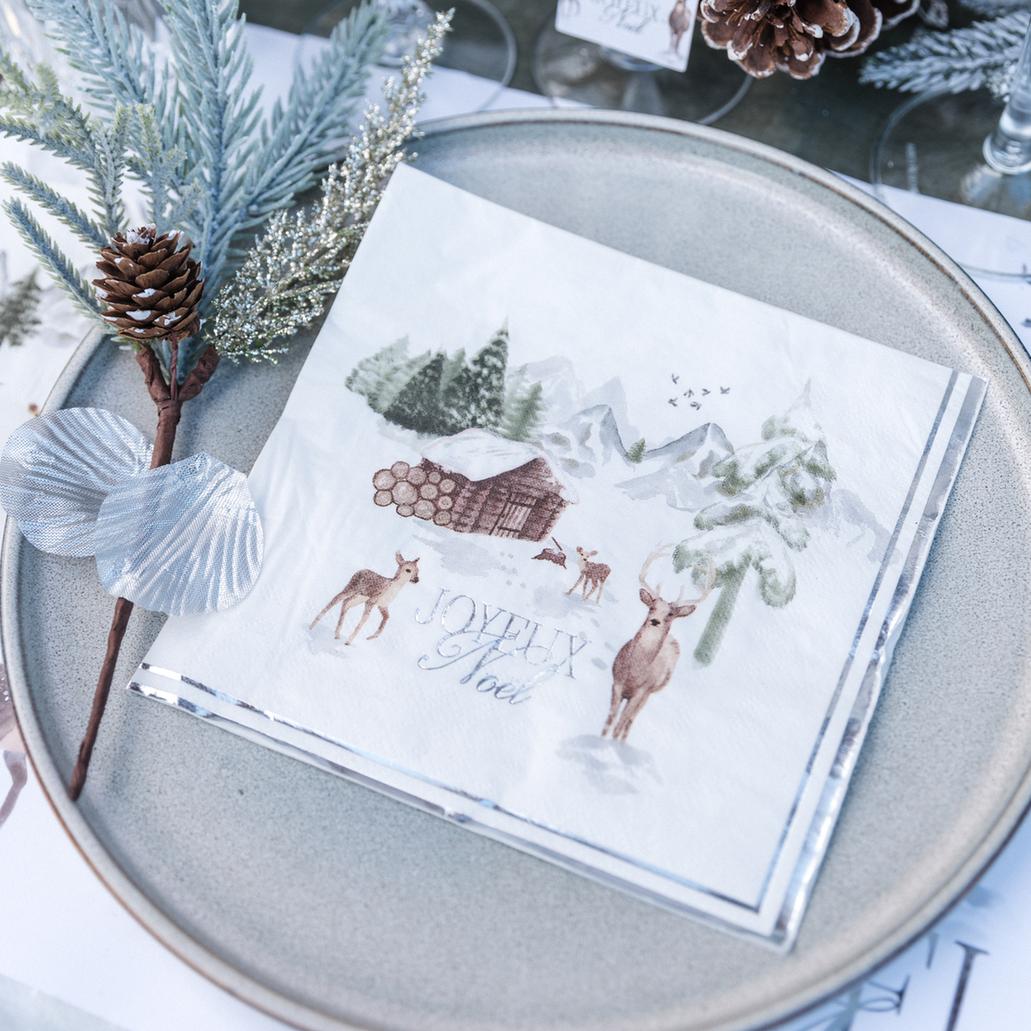 16 Serviettes Joyeux Noël blanc/naturel