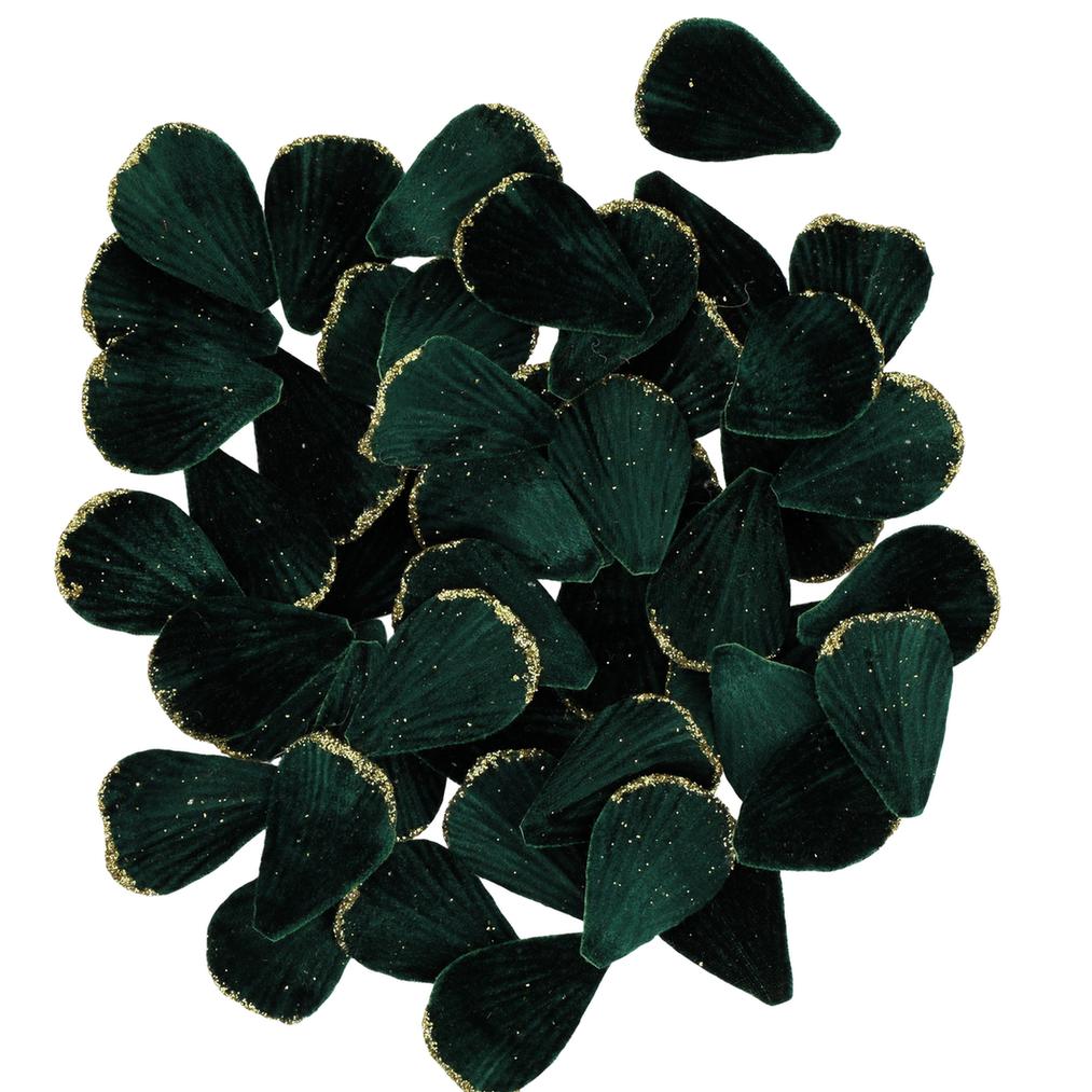 60 Pétales Velours Vert/or Paillettes Or 3x5cm