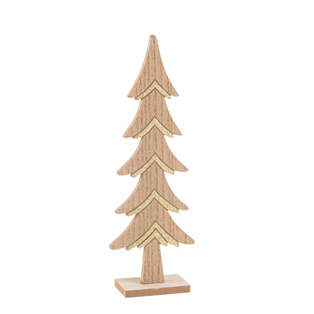 Grand Sapin Bois et Paillettes Or 31x10,5cm