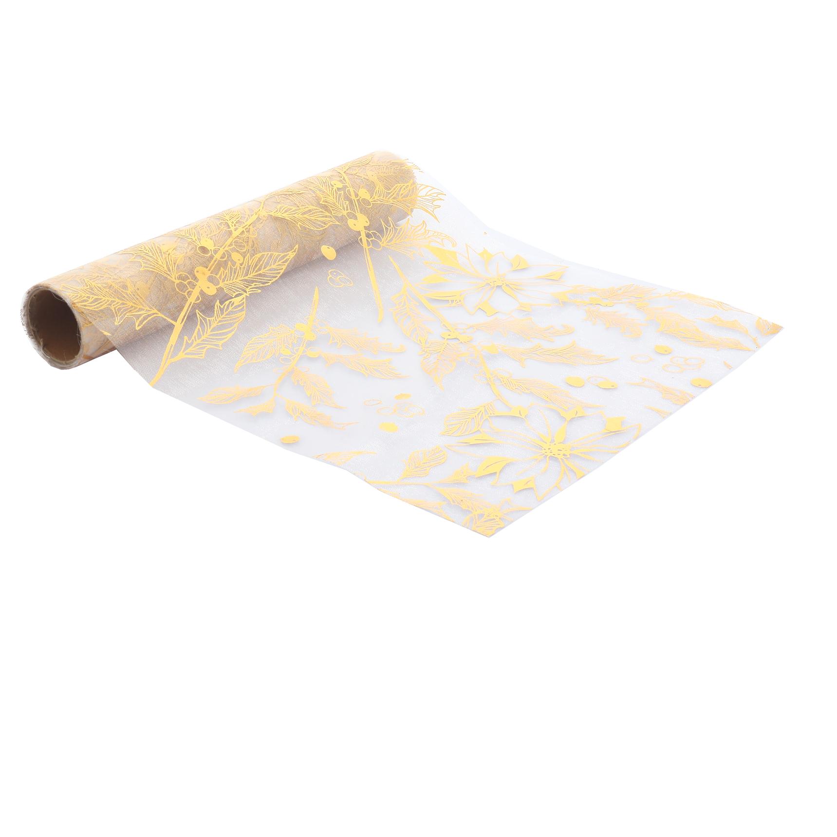 Chemin de Table Houx et Baies Organza Or 28cmx3m