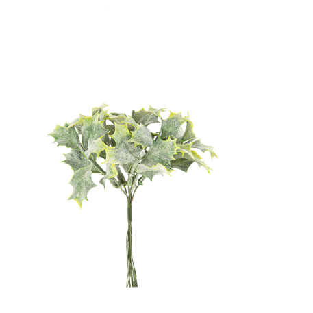 6 Branches de Houx Vert Enneigé 15cm