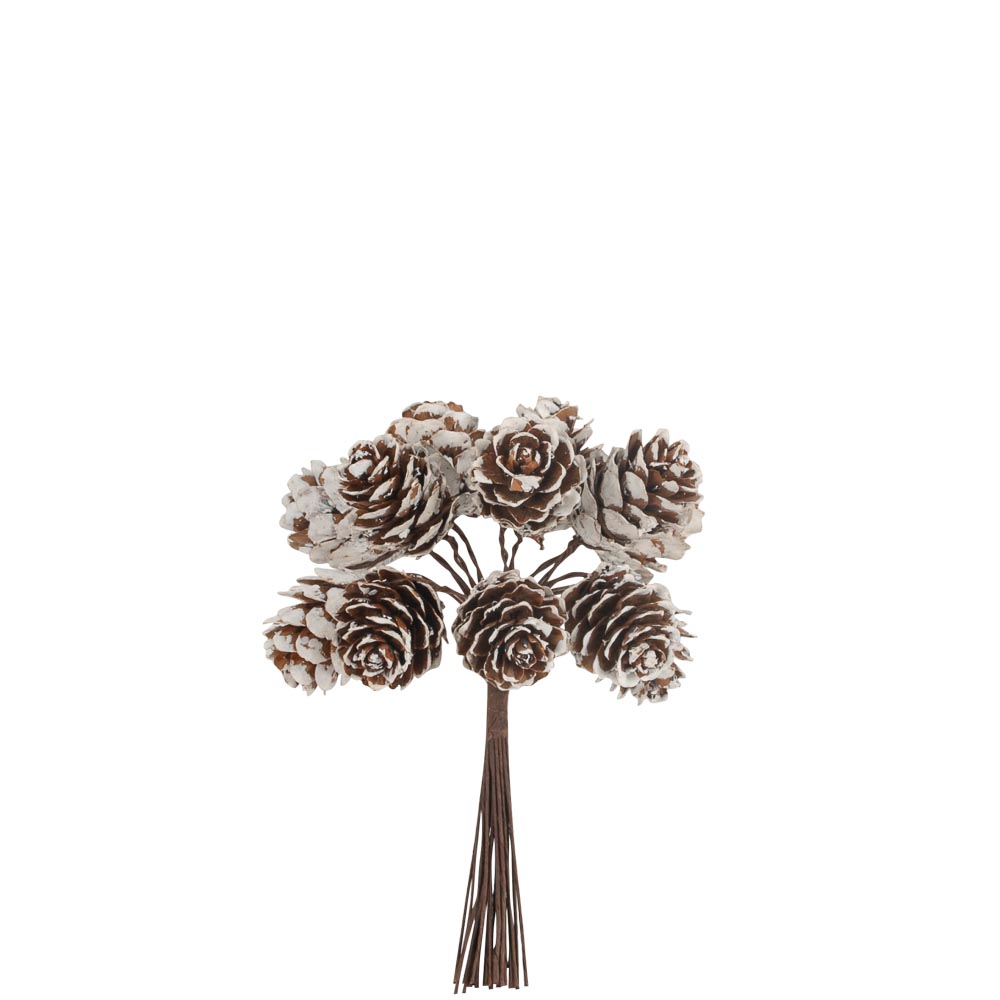 12 Pommes de Pin sur Tige Naturelles Enneigées 12cm
