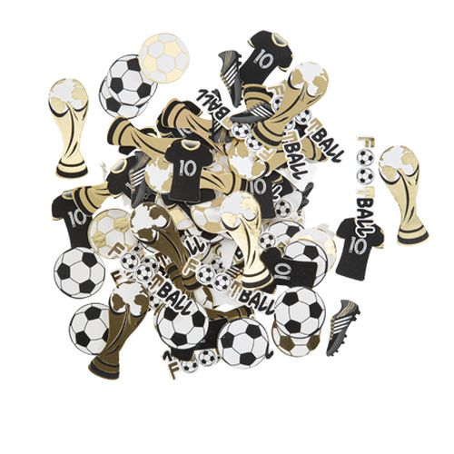 100 Confettis Football Papier Or Blanc et Noir de 2,5 à 5cm