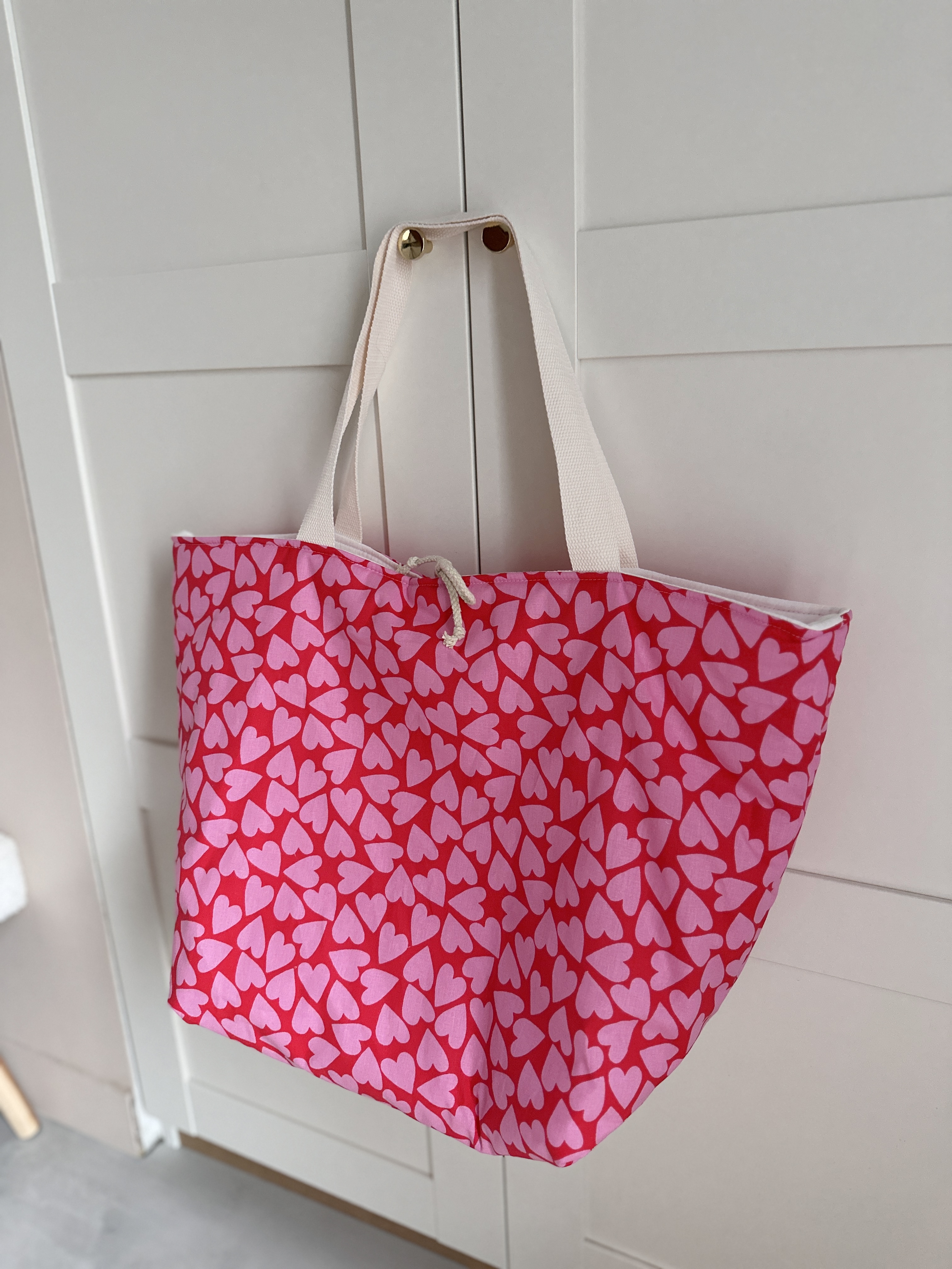Sac cabas XL - Coeurs rose (sans inscription)