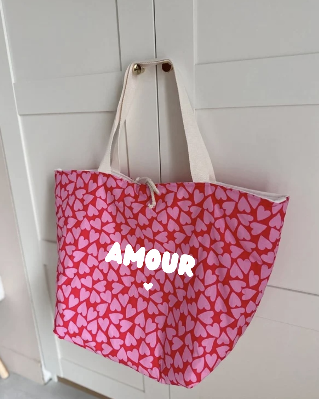 Sac cabas XL - Coeurs rose Amour
