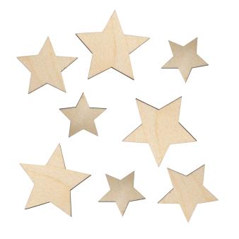 Etoiles en bois naturel, assorties, 3,5-5,5cmø, 8pces