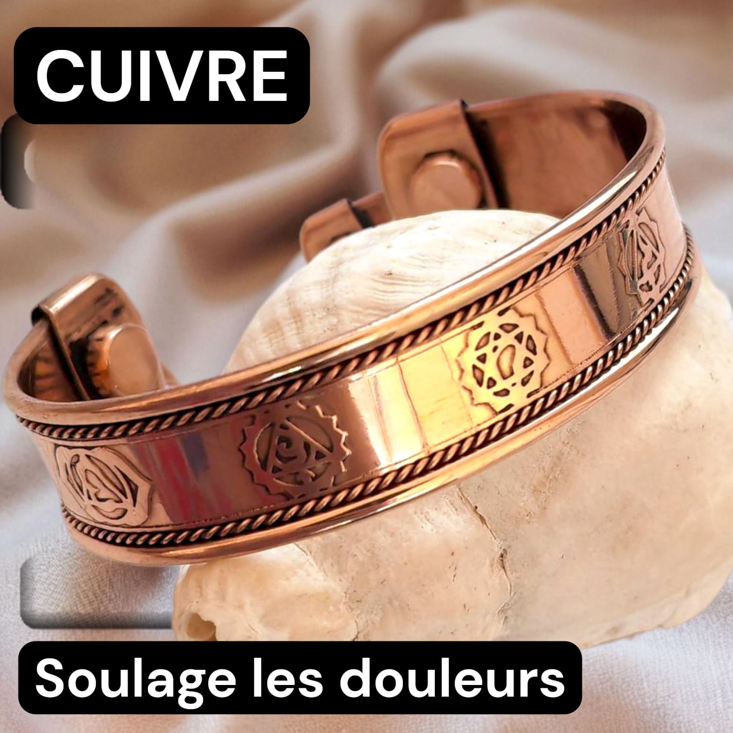 BRACELET EN CUIVRE 7 CHAKRA AVEC AIMANT