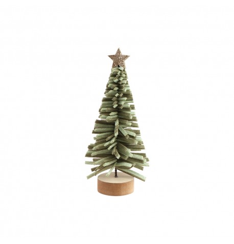 SAPIN FEUTRINE VERT FRANGES ETOILE DOREE 20CM