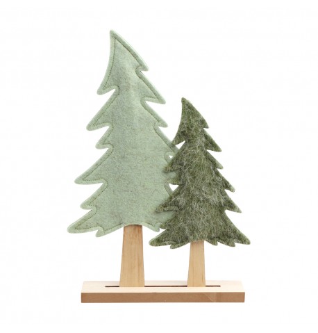 2 SAPINS FEUTRINE VERT SUR SUPPORT BOIS 19CM X 6CM X 31CM