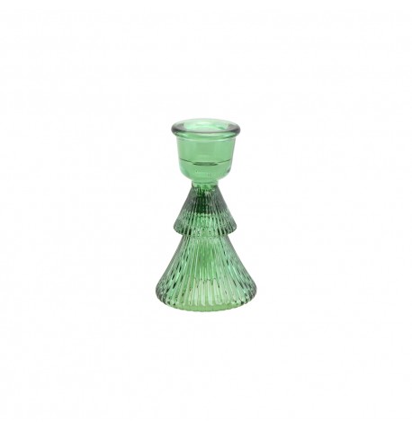 PORTE BOUGIE FLAMBEAU SAPIN VERRE VERT DIA 6CM X 10CM