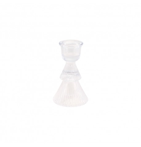 PORTE BOUGIE FLAMBEAU SAPIN VERRE DIA 6CM X 10CM