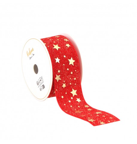 RUBAN VELOURS ROUGE/OR 40MM X 3M