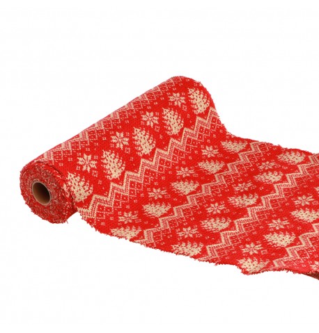 CHEMIN DE TABLE SANTA WOOL ROUGE/BEIGE 27CM X 2.5M