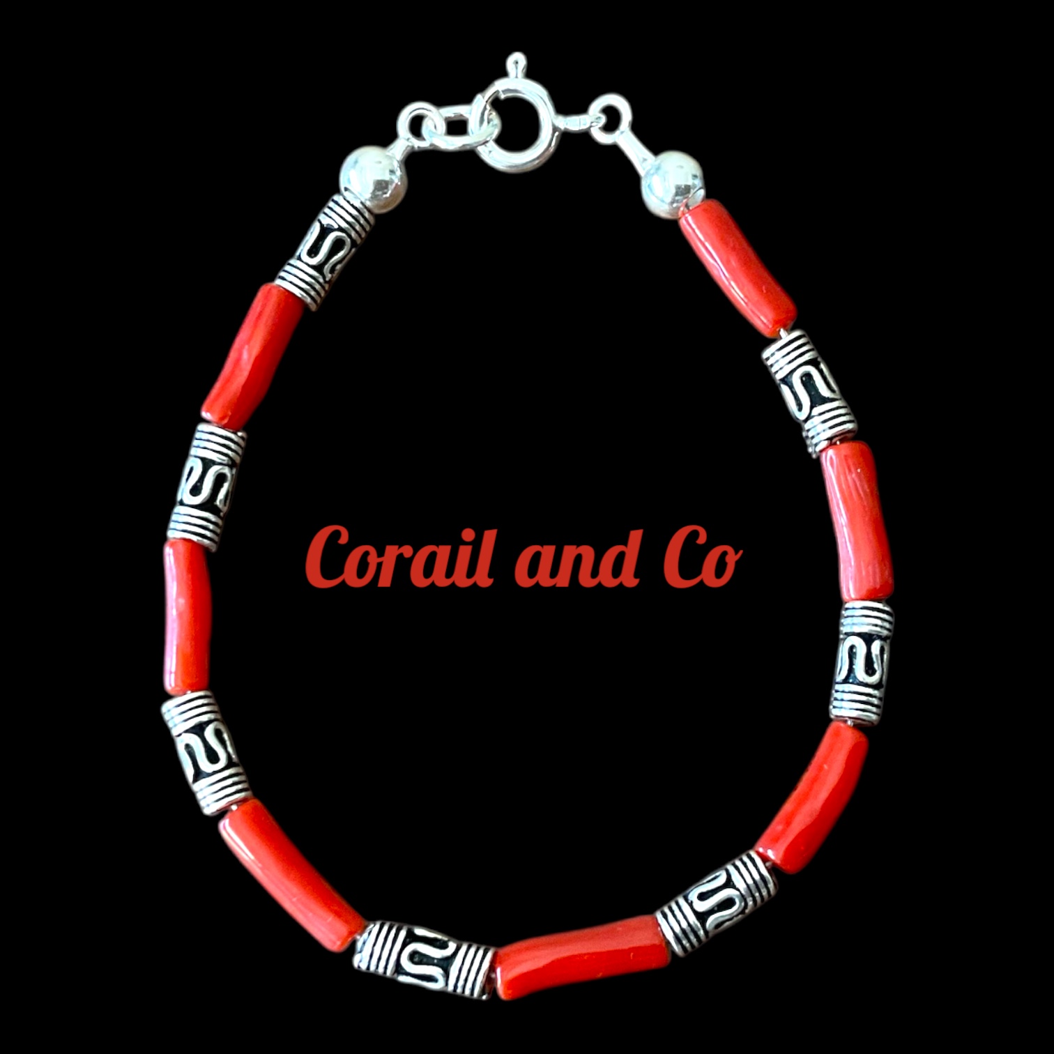 Bracelet Corail tubes/perles d'Argent