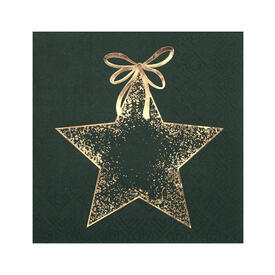 20 serviettes 25/25 ornement vert/or