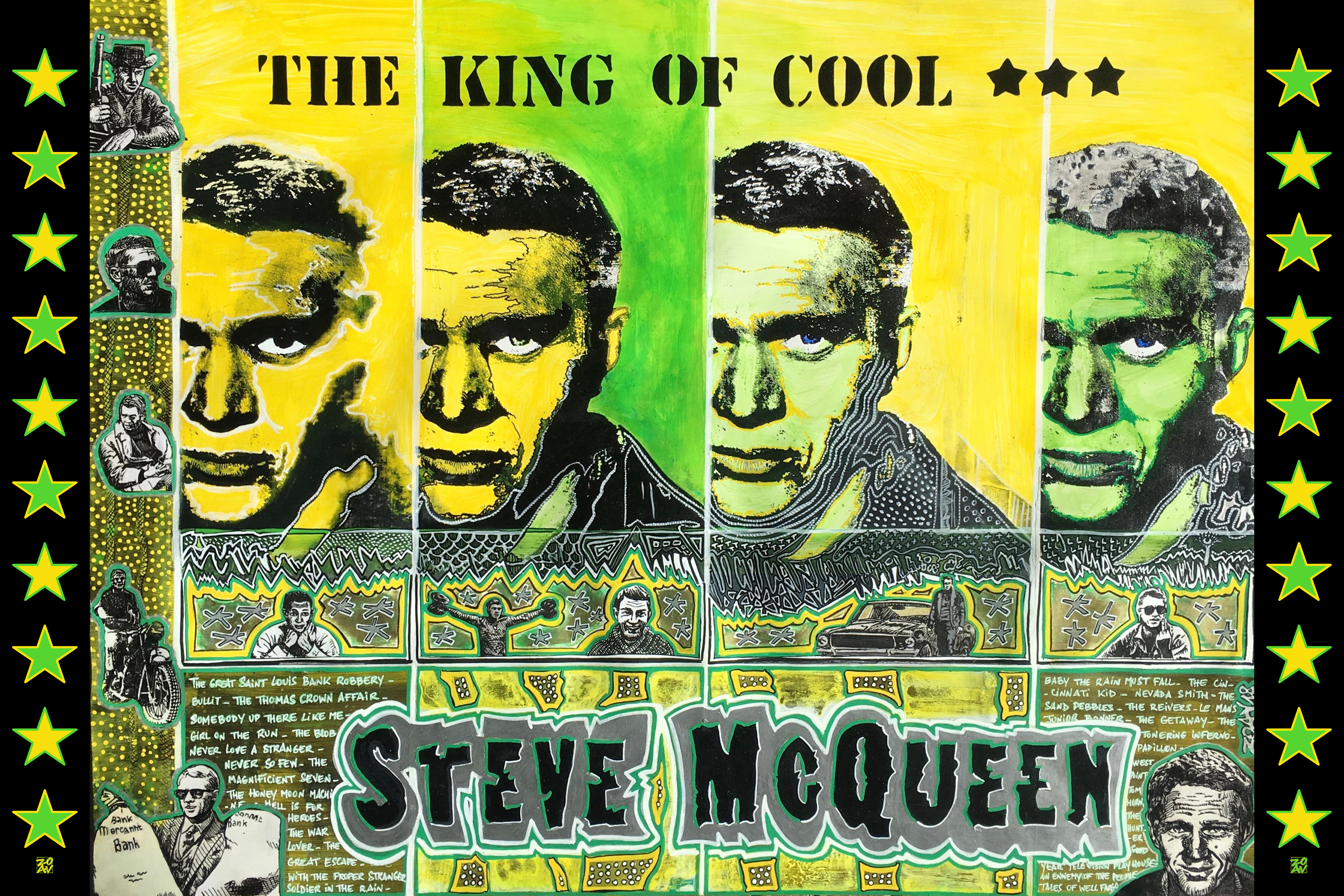 "Yellow & Green Steve MC Queen - The King Of Cool" - Impression HD sur dibond - 60 cm x 40 cm