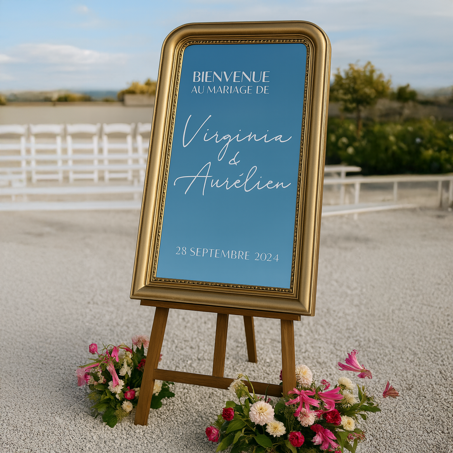 Miroir doré + sticker personnalisé