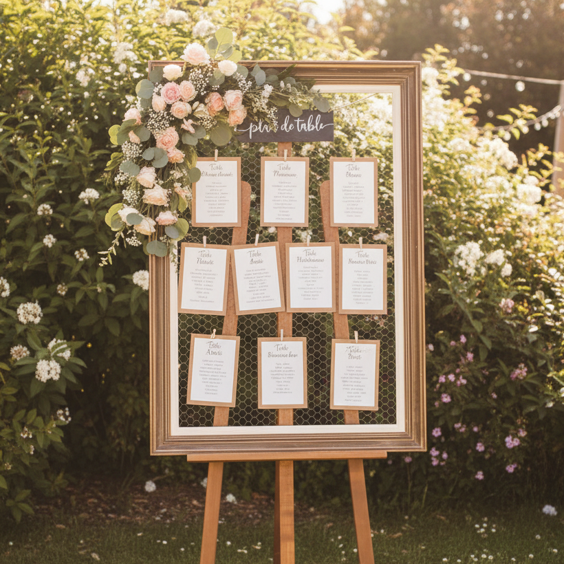 Plan de table cadre bois avec grillage