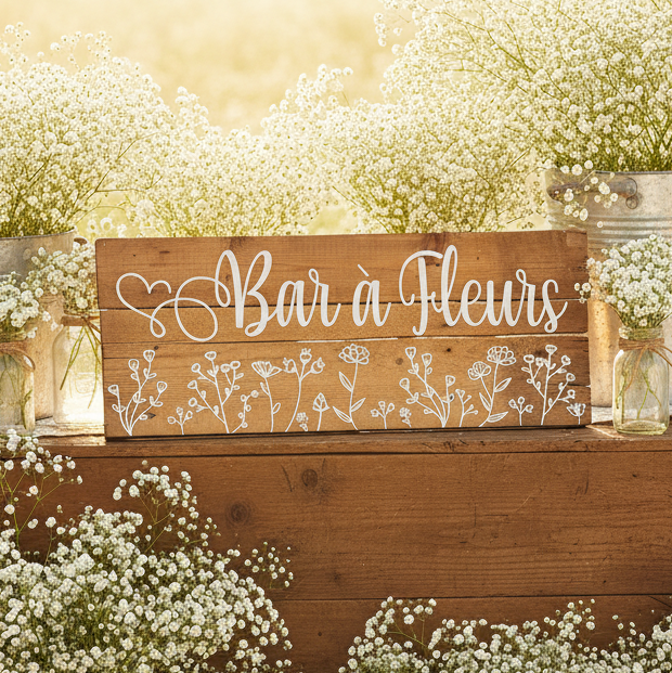 Panneau bois avec sticker “Bar à fleurs”