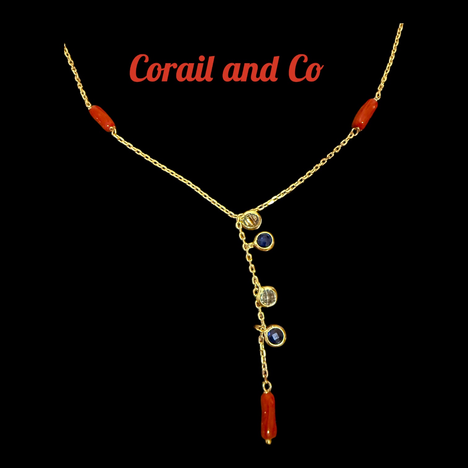 Collier plaqué or corail pampilles et pierres semi précieuse 