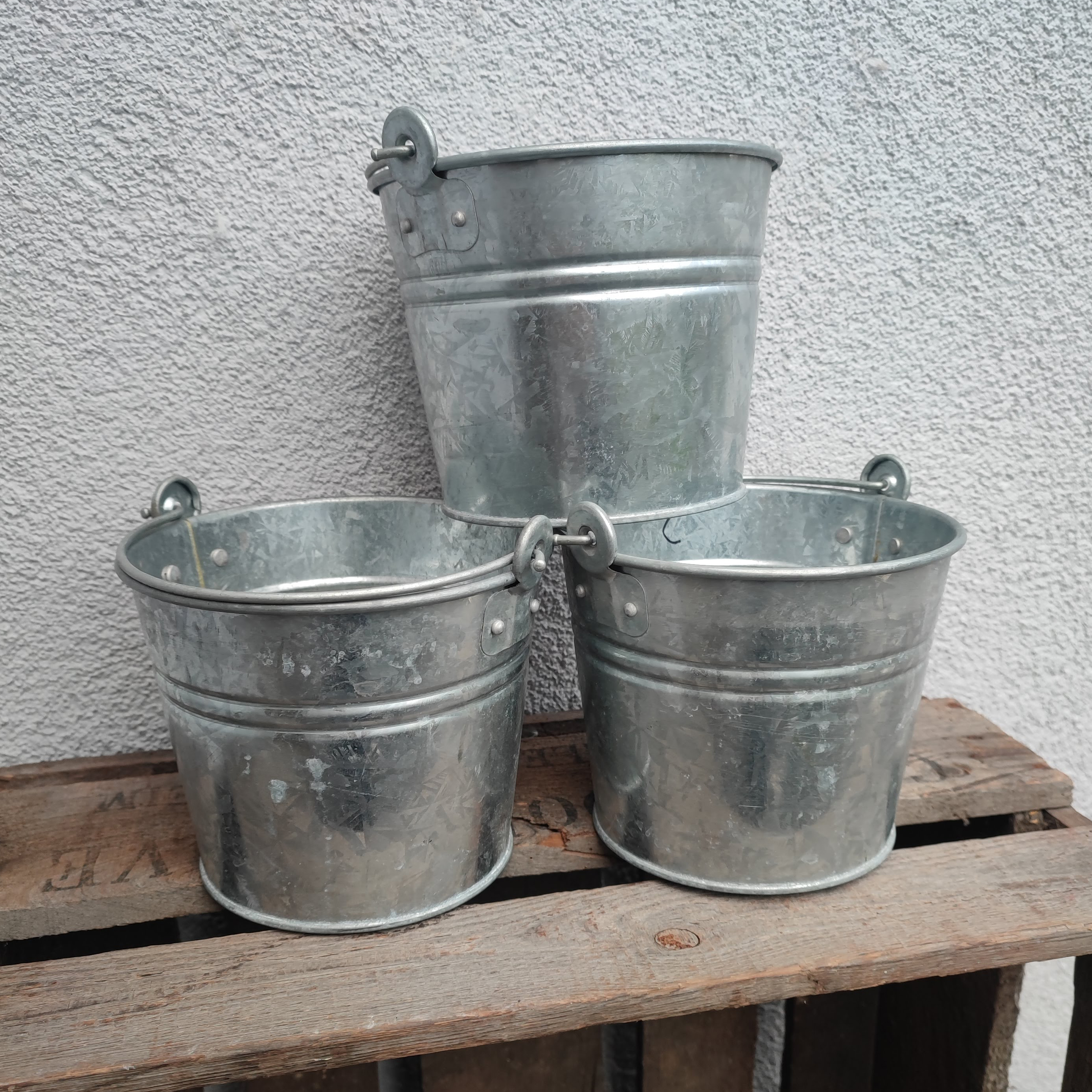Lot de 3 seaux gris brillants