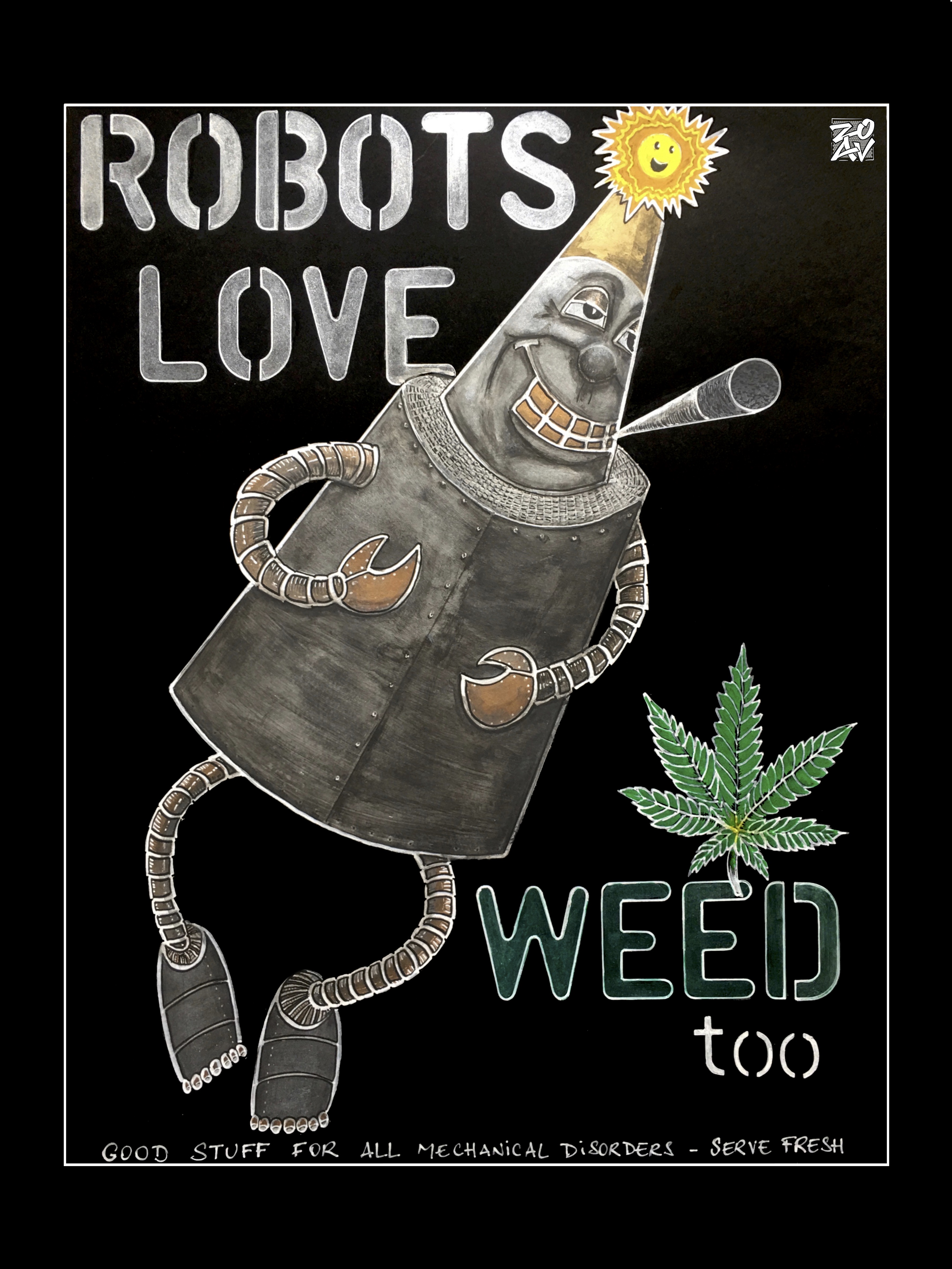 "Robots Love Weed Too" - impression HD sur dibond - 60 cm x 80 cm