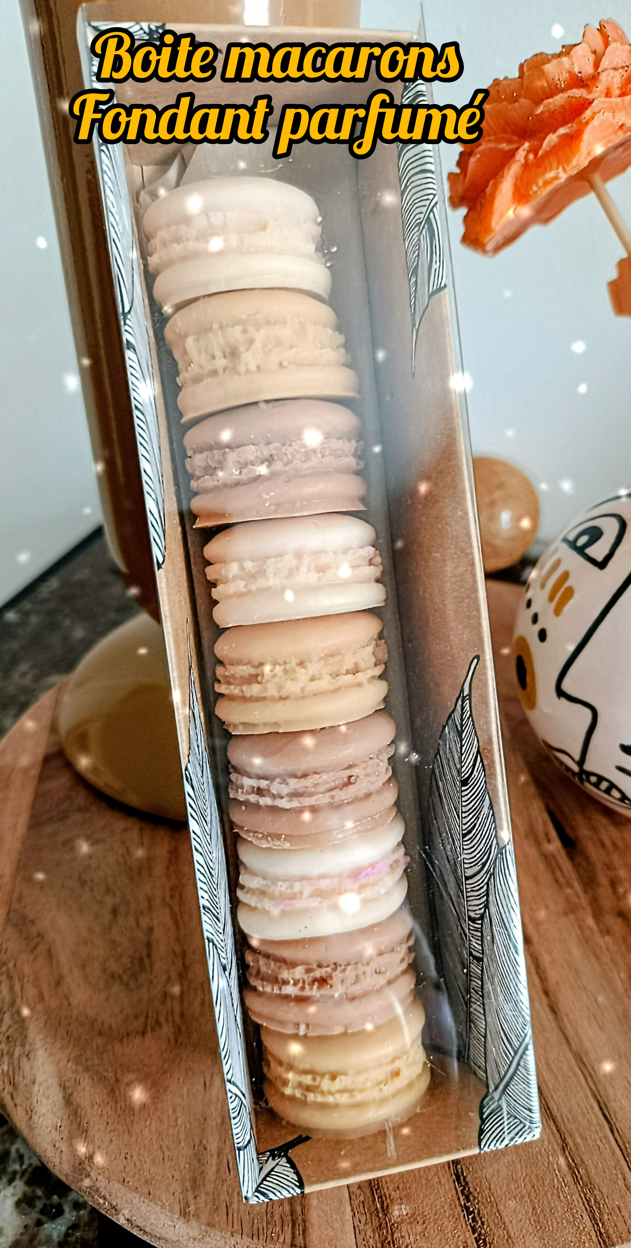 coffret 9 macarons gourmand caramel beurre salé ,nougat blanc,pain d'épices 