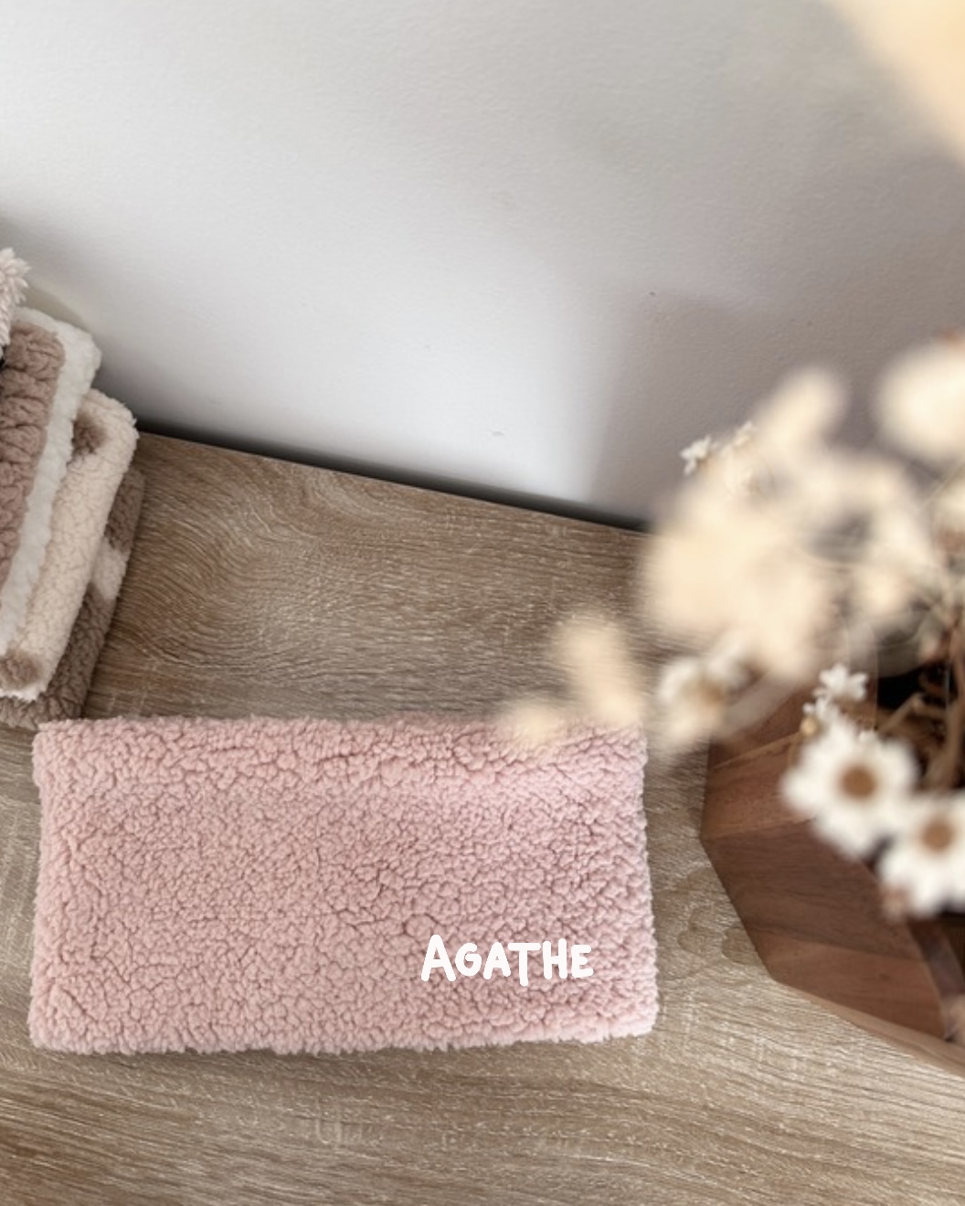 Tour de cou - moumoute rose PERSONNALISABLE