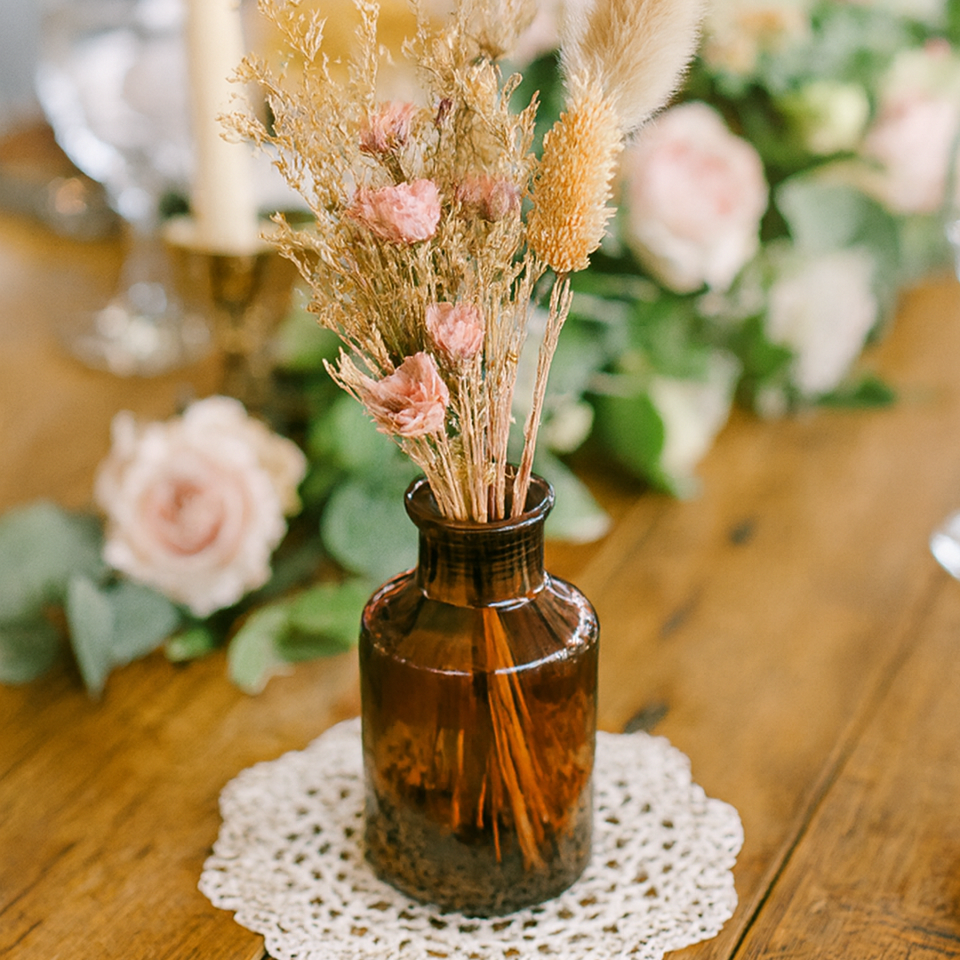 Vases ambrés + bouquet