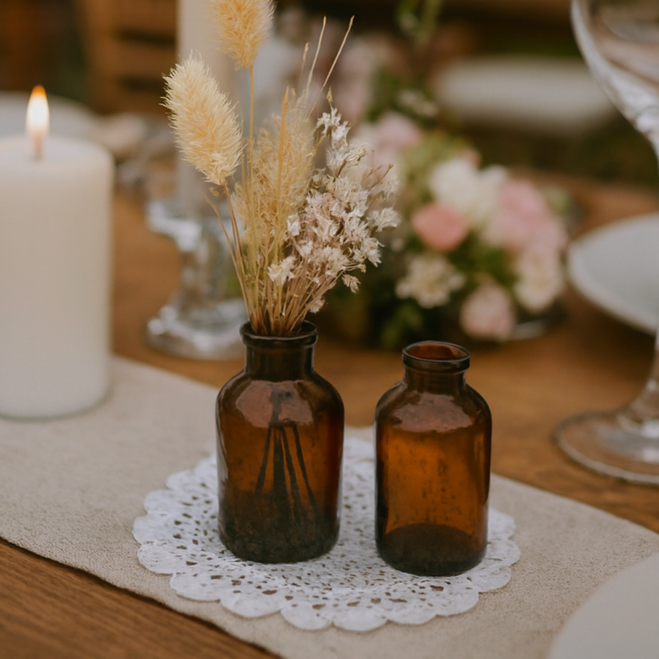 Vases ambrés + bouquet