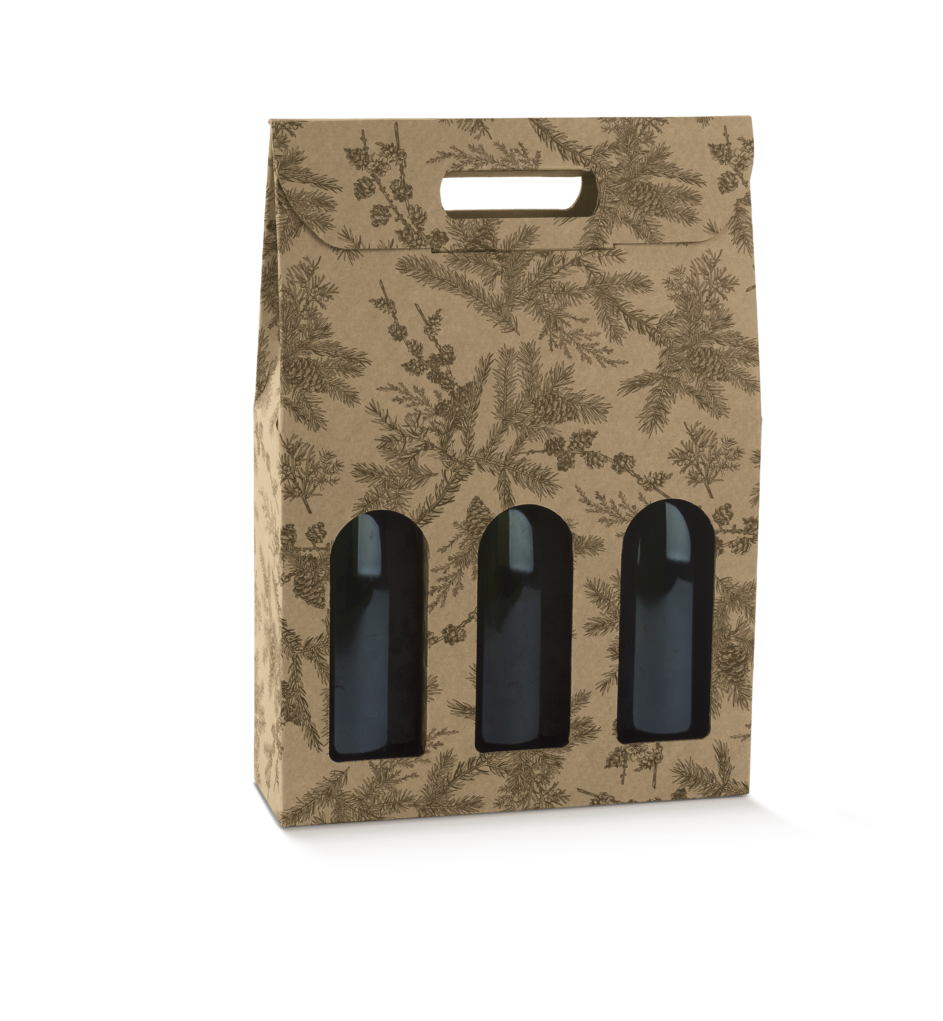 Boite 3 bouteilles motif forêt