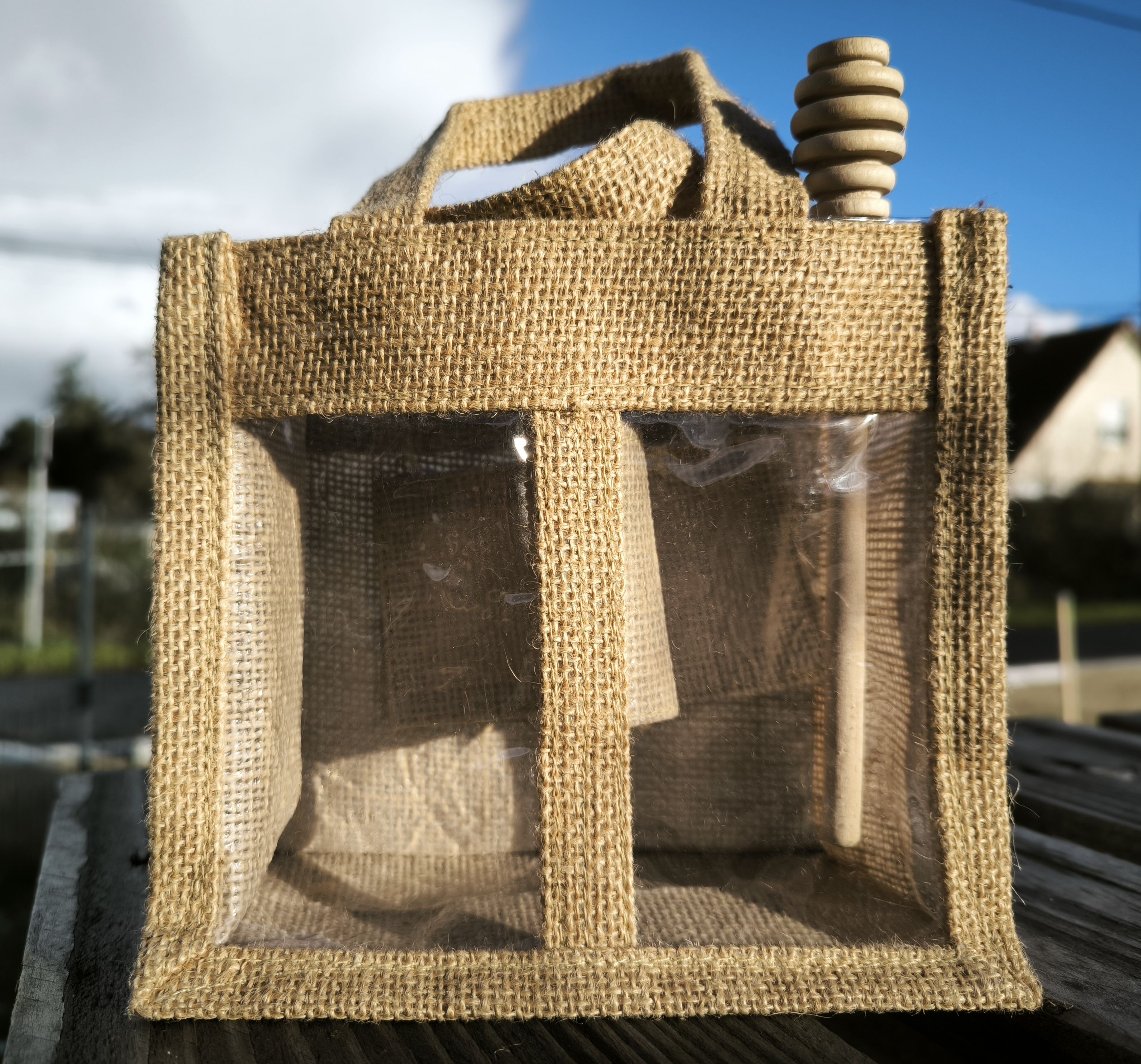 COFFRET A COMPOSER - panier toile de jute 2 pots de 450 gr