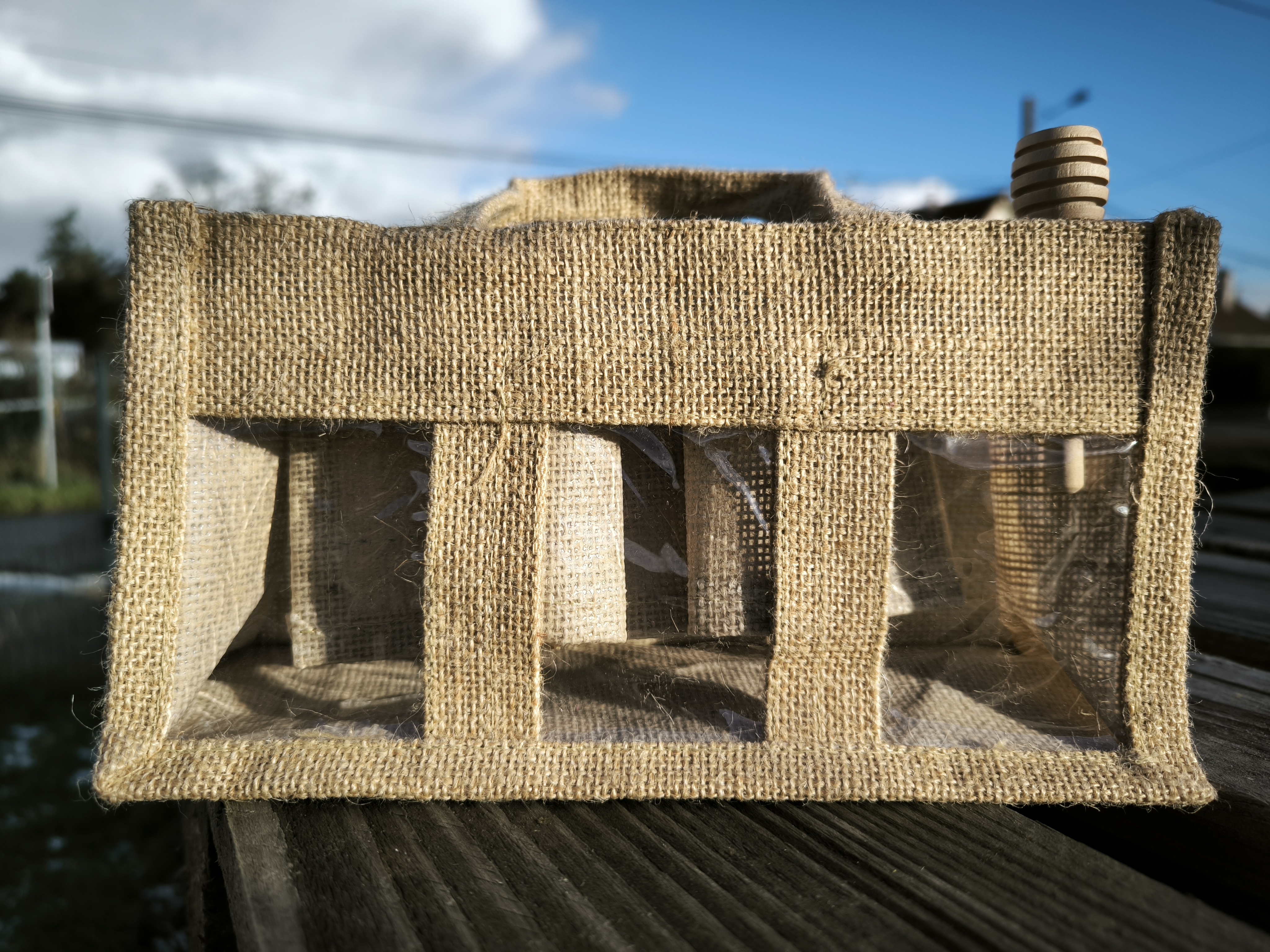 COFFRET A COMPOSER - panier toile de jute 3 pots de 250 gr