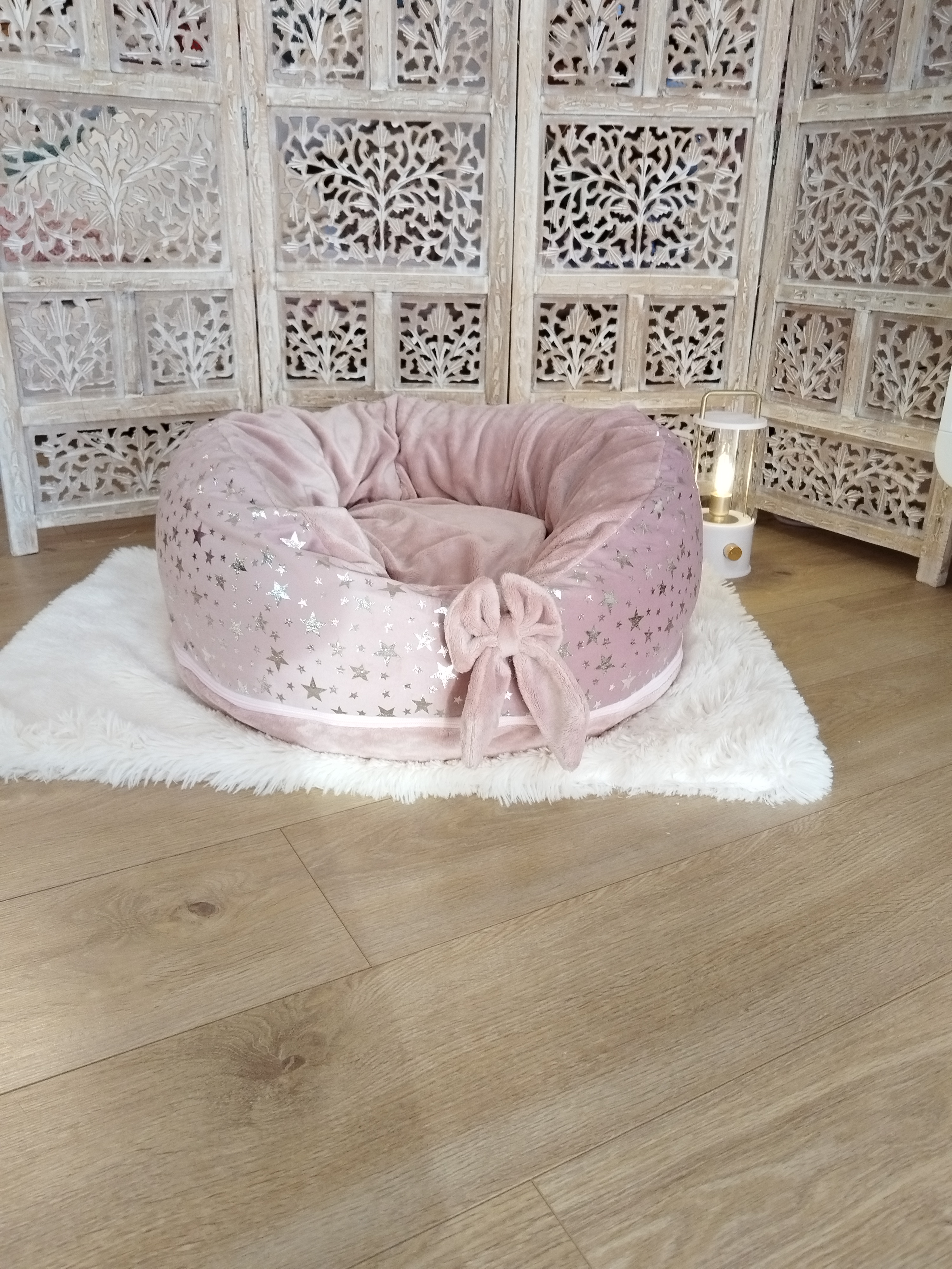 Housse Pouf - T2 - Rose Poudré étoiles argentées 