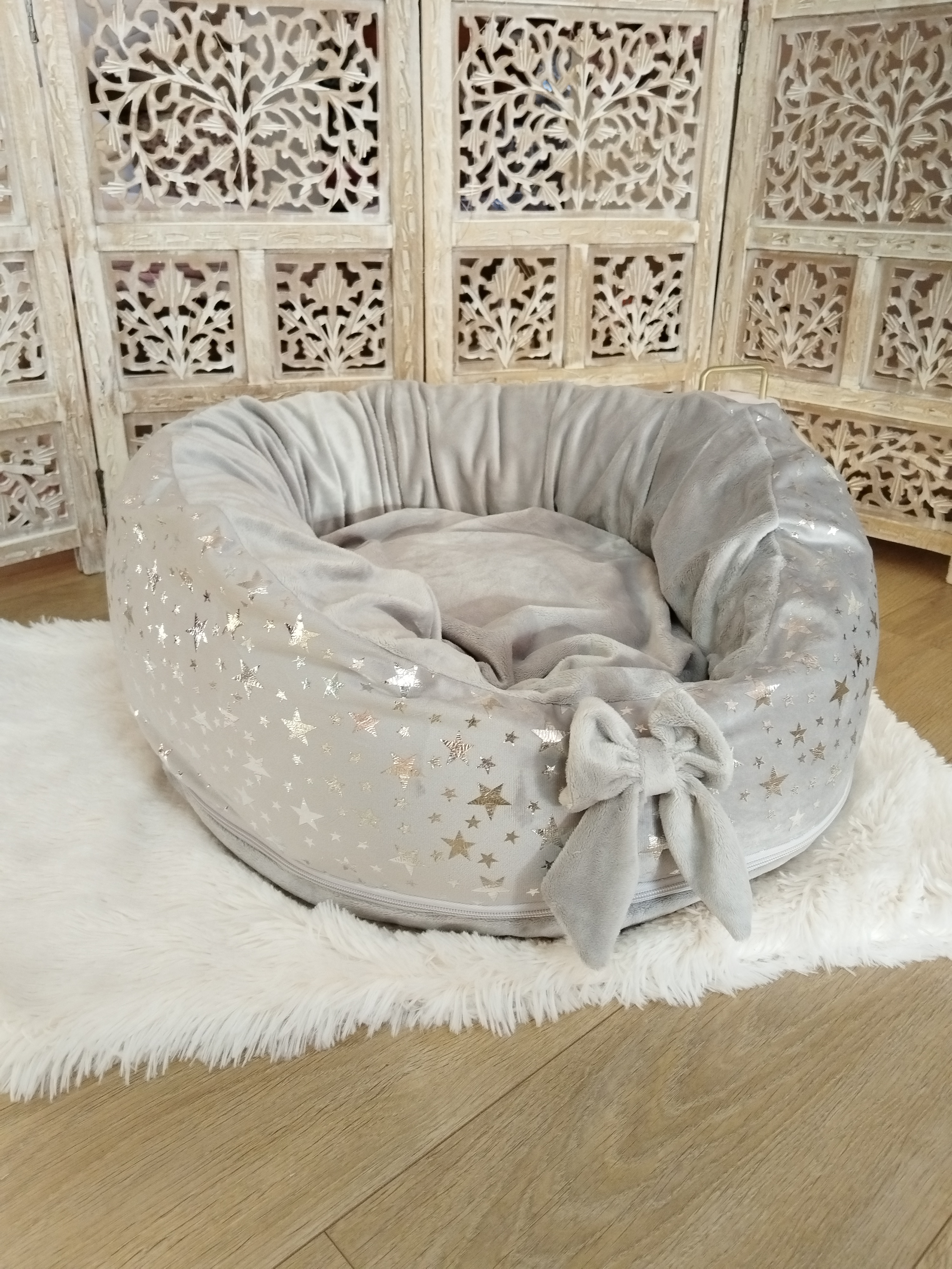 Housse Pouf - T2 - Gris étoiles argentées